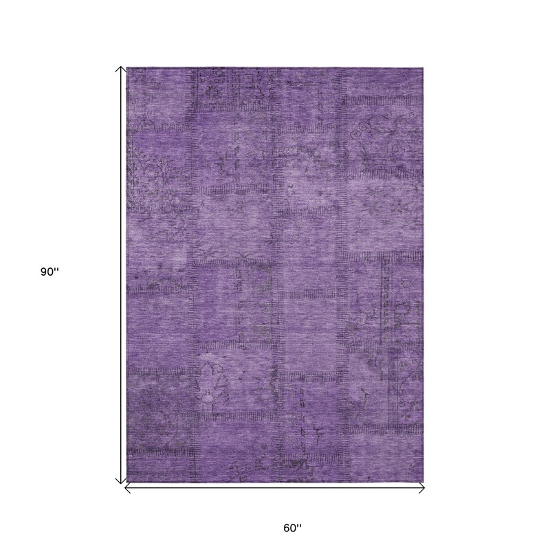 Tapis intérieur lavable 5 pi x 8 pi aubergine mauve et gris