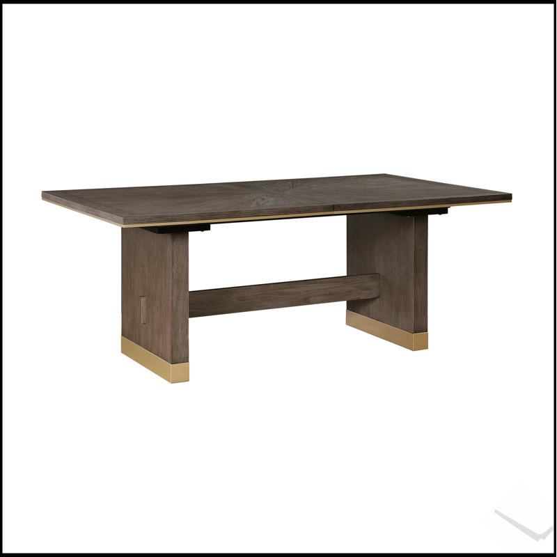 Table de salle à manger moderne avec rallonge autoportante, finition brune, basculement doré, mobilier en bois pour une salle à manger élégante