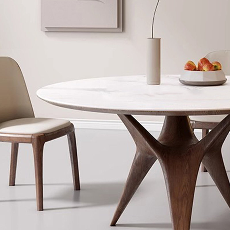 Ash Wood Slate Dining Table, 29.52"H x 47.24"L x 47.24"W