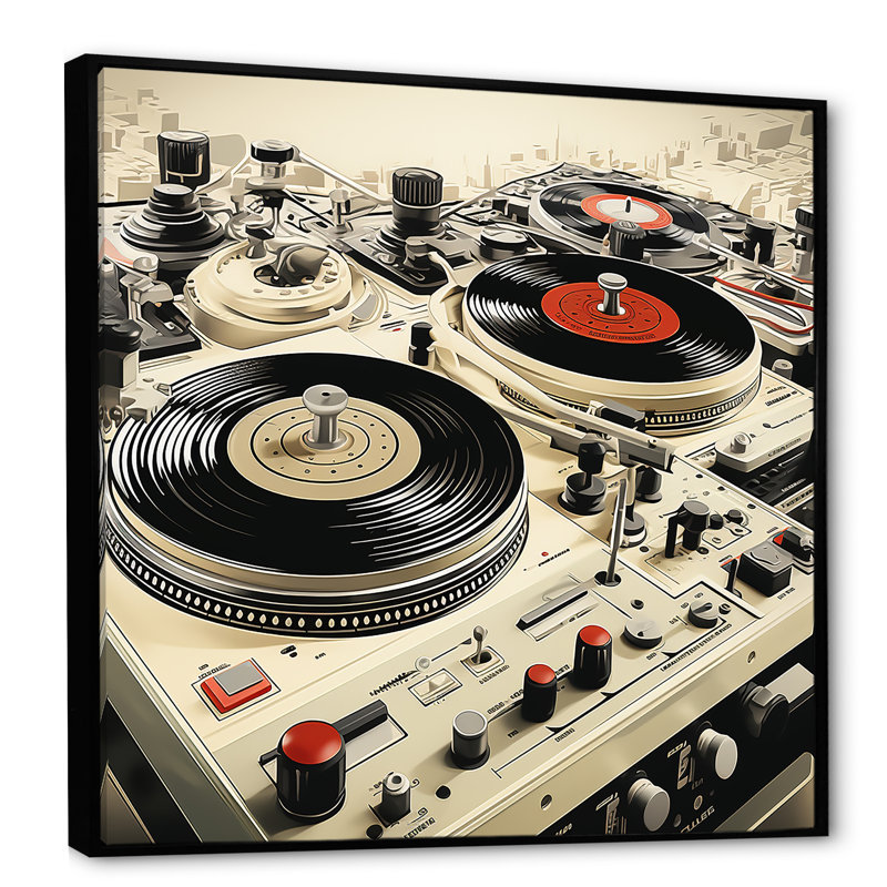 Art mural rétro vinyle vinyle Melody II - Platines, Noir, H 16 po x l 16 po