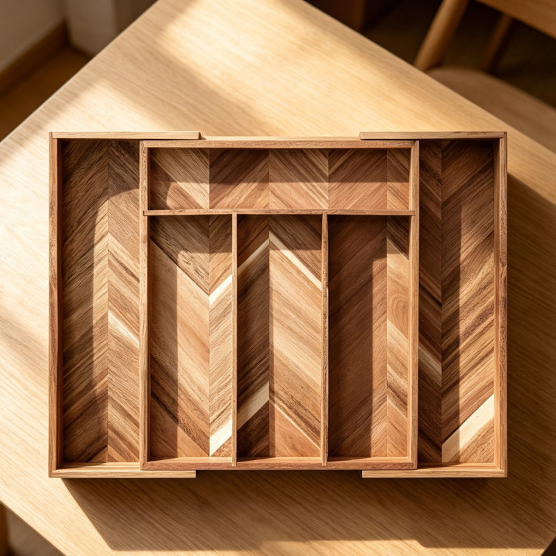 Solid Wood Rectangle Utensil Storage Set