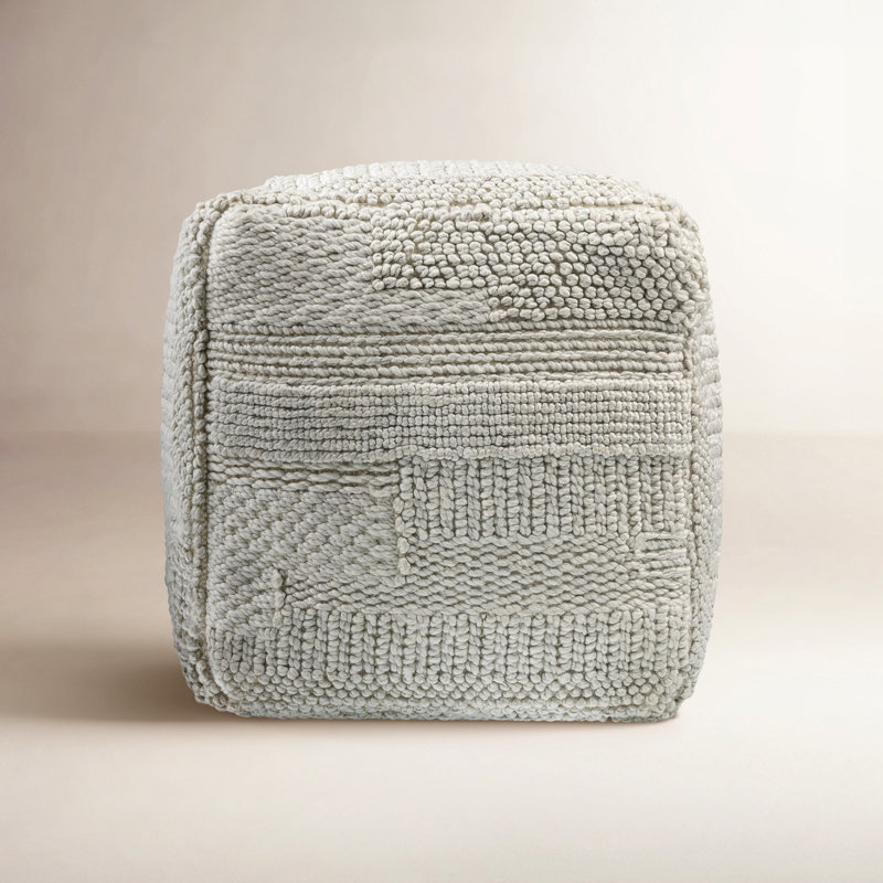 Upholstered Pouf, Light Silver