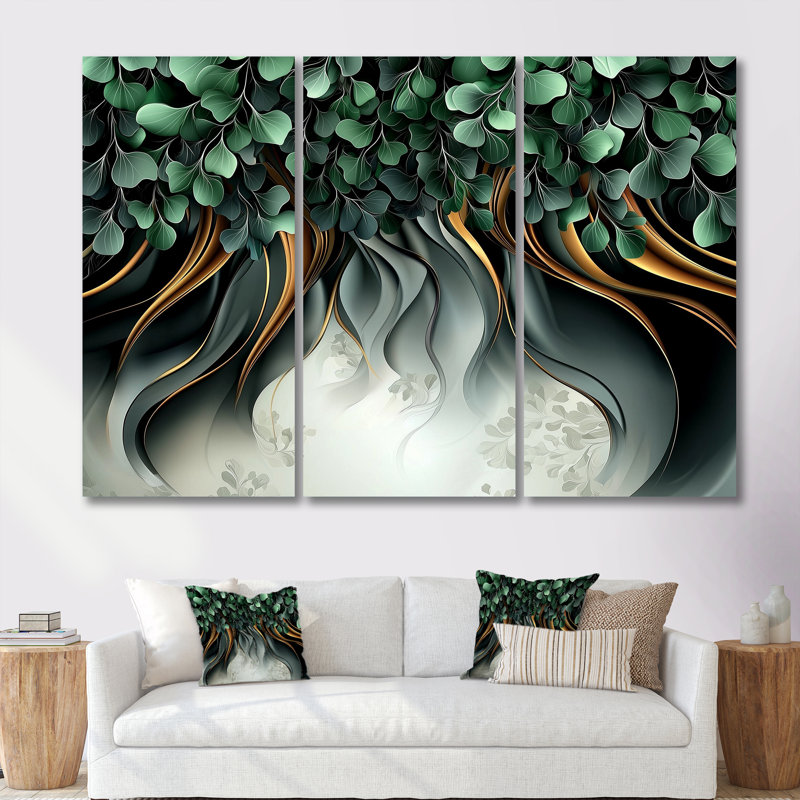 Whispers Of Spring Of Emerald Botanicals III - Abstract Botanicals Wall Décor Set, 40" H x 60" W, Wrapped Canvas