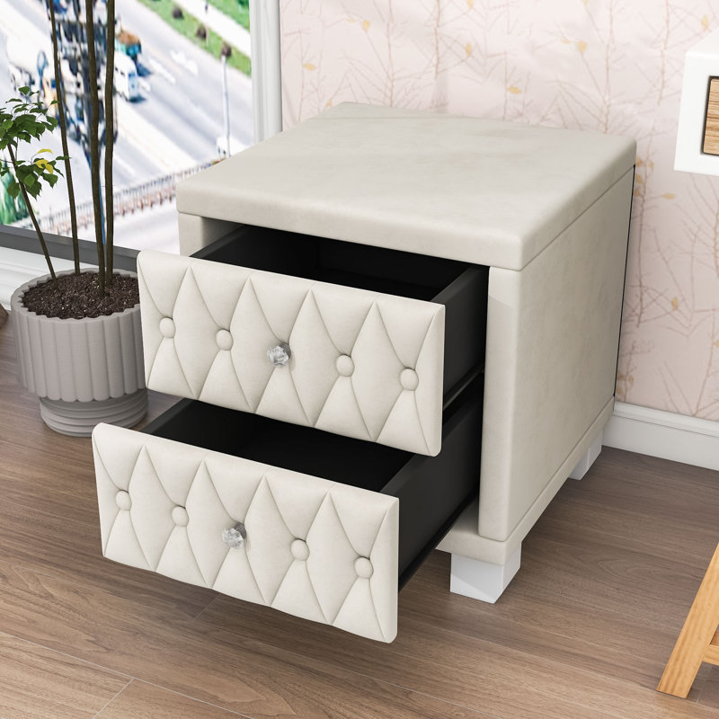 Table de chevet 2 tiroirs Modern, Beige / Blanc