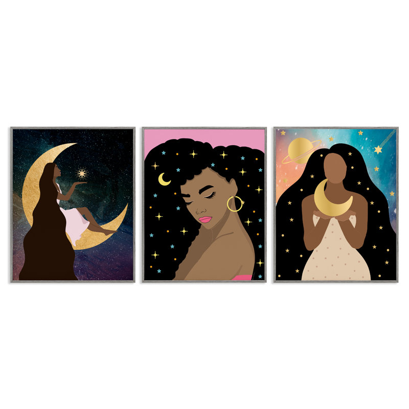 «Beautiful Cosmic Women», ensemble de 3 giclées encadrées par Daniela Santiago, H 14 po x l 33 po