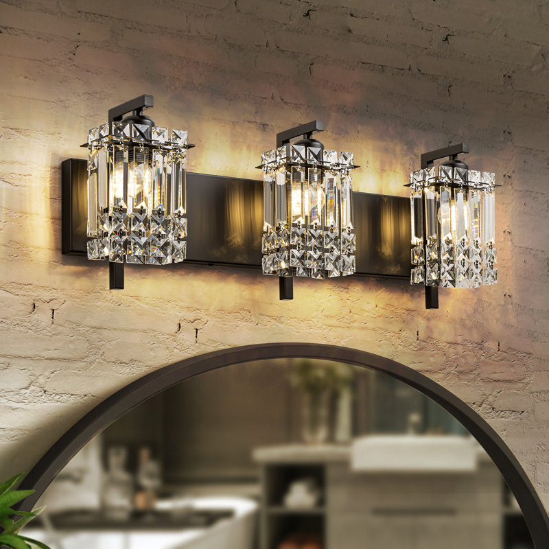 3-Light Dimmable LED Vanity Light With Crystal Accents, Matte Black