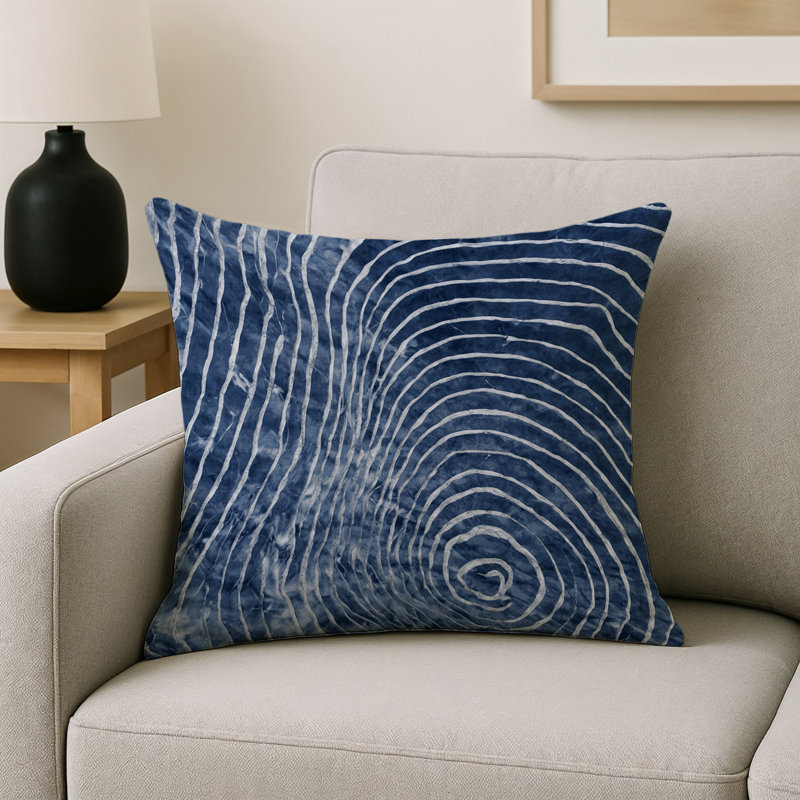 Coussin décoratif intérieur / extérieur gris Modern Modern, Carré 20 po, Gris / denim abstrait 2