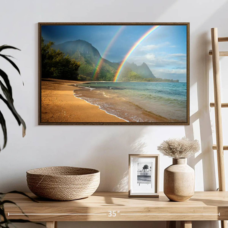Double arc-en-ciel Kauai, 25 po x 17 po, Cadre flottant noyer