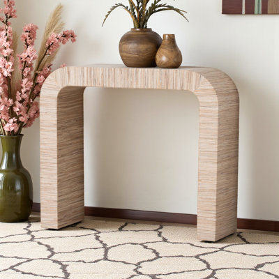 Table Floryn avec silhouette de cascade en toile de ramie naturelle tissée, H 31,32 po x l 35,76 po x P 11,83 po