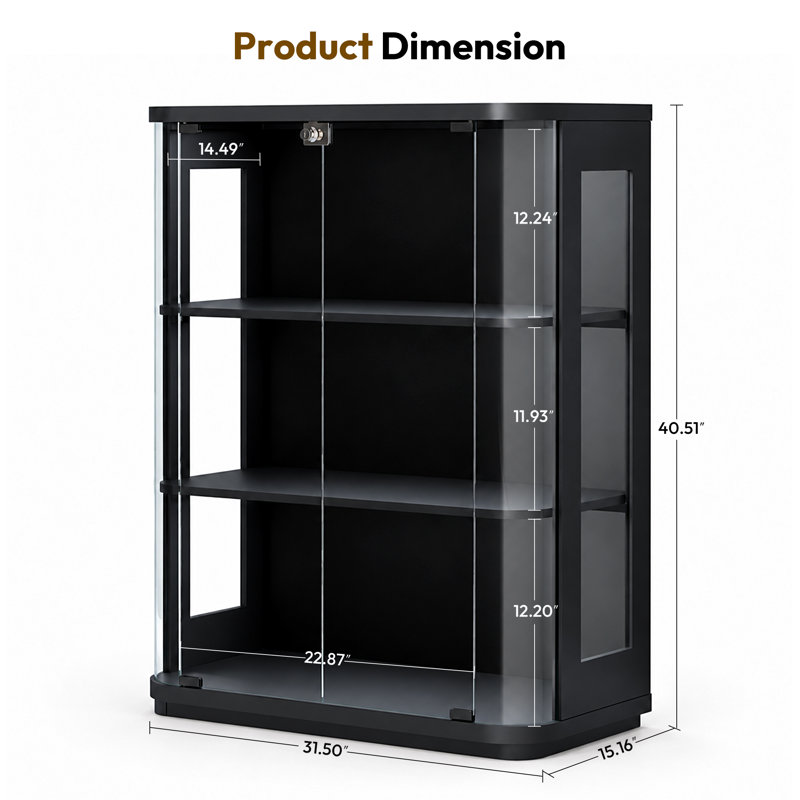 Vitrine de 40 pouces avec éclairage DEL, prise électrique et serrure pour objets de collection, Lego, coins arrondis en acrylique