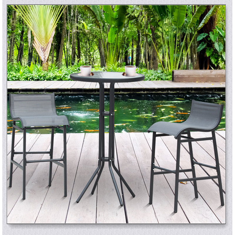 Ensemble de bistro extérieur de 3 pièces à hauteur de bar pour 2, table de pub ronde avec 2 chaises de bar Torpey