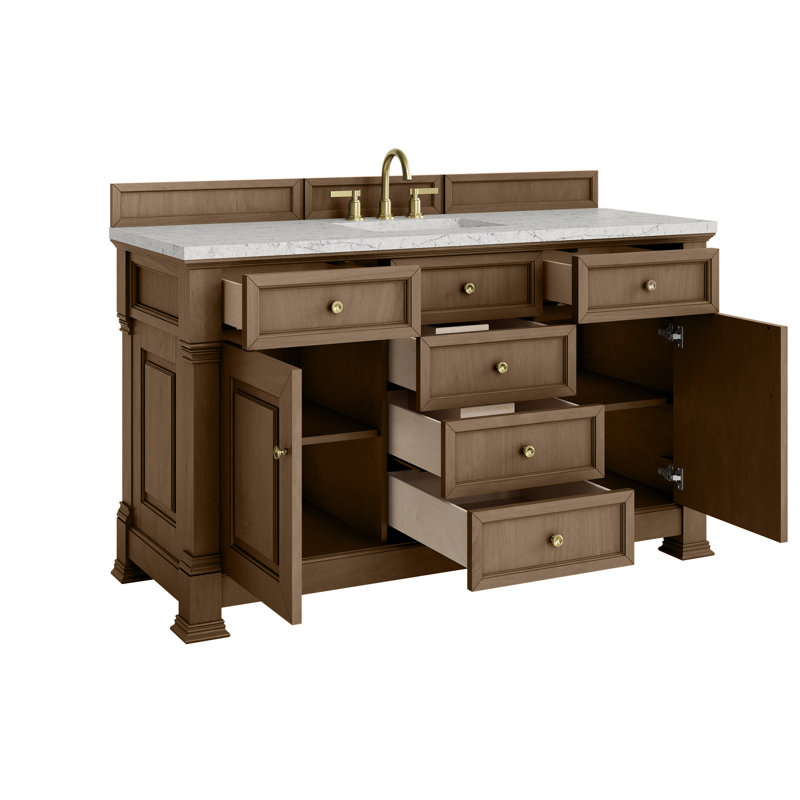 Brookfield 60"W Single Vanity W/ Freepower Wireless Charger, Eternal Jasmine Pearl, Pecan