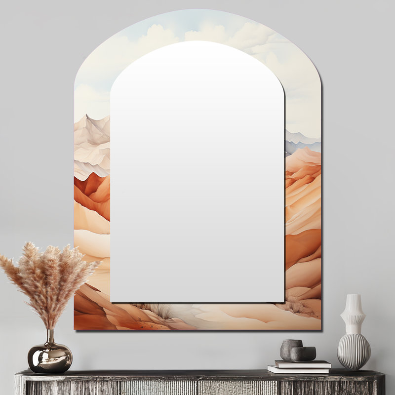 Saharas Desert Silence - Desert Asymmetrical Decorative Mirror, Peach Arch Wall Mirror, Printed Metal Art, 43" x 33"