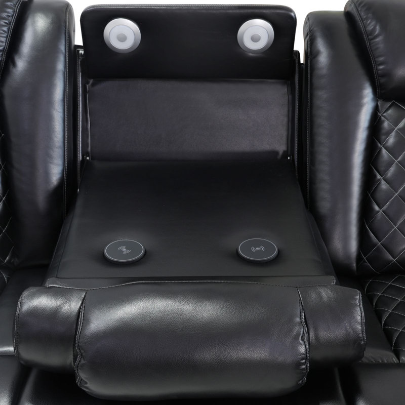 2 Pieces Power Reclining Breathing Faux Leather With Led Light Living Room Set (Set of 2), Black