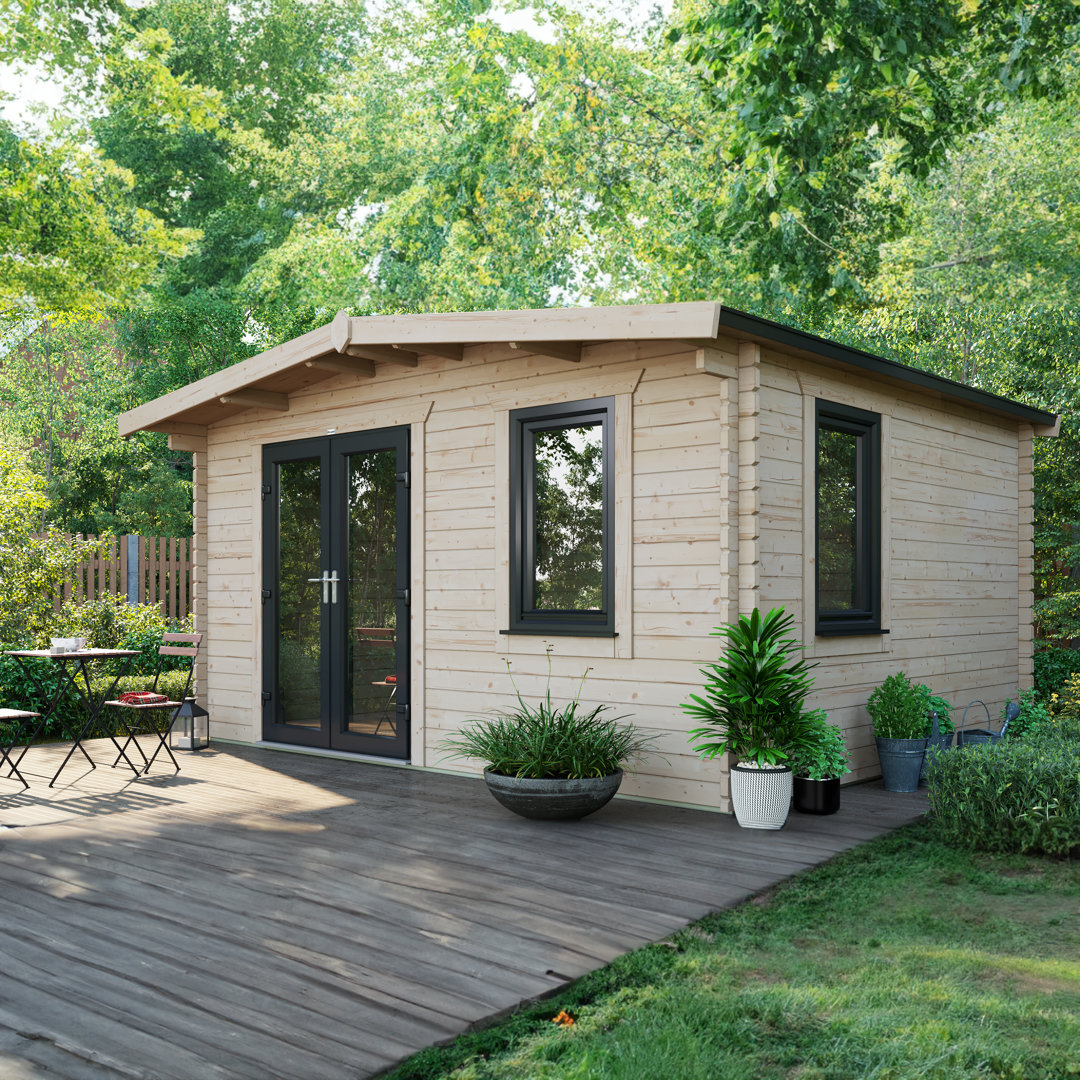 Powersheds Apex 12 x 14ft Chalet Log Cabin, Doors to the Left - 44mm