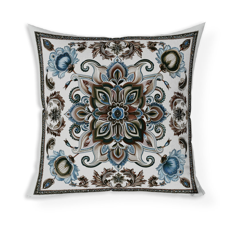 Coussin Leafy Bouquet, H 20 po x l 20 po, Bleu/brun