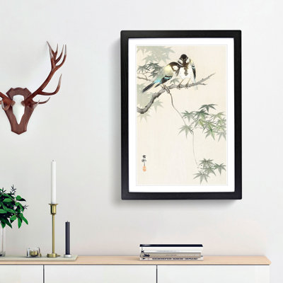 Great Tits in a Maple Tree by Ohara Koson - Framed Print