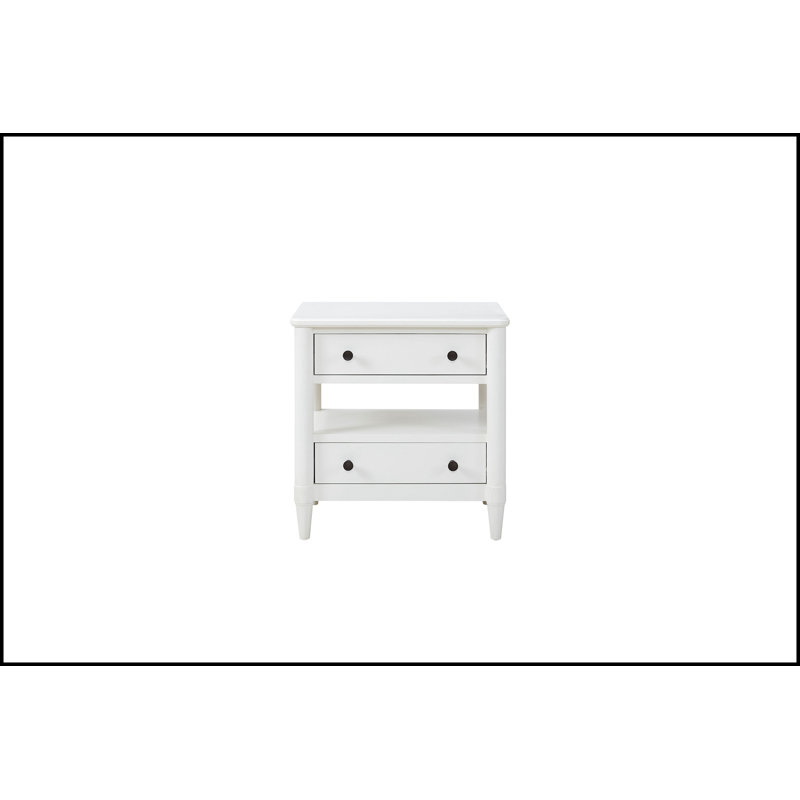 Table de chevet ouverte avec 2 tiroirs, Blanc