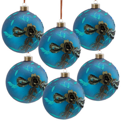 D3.9" Christmas Ball Ornaments, Glass Decorative Hanging Ball Christmas Tree Ornaments For Holiday Party Decorations, Set Of 6