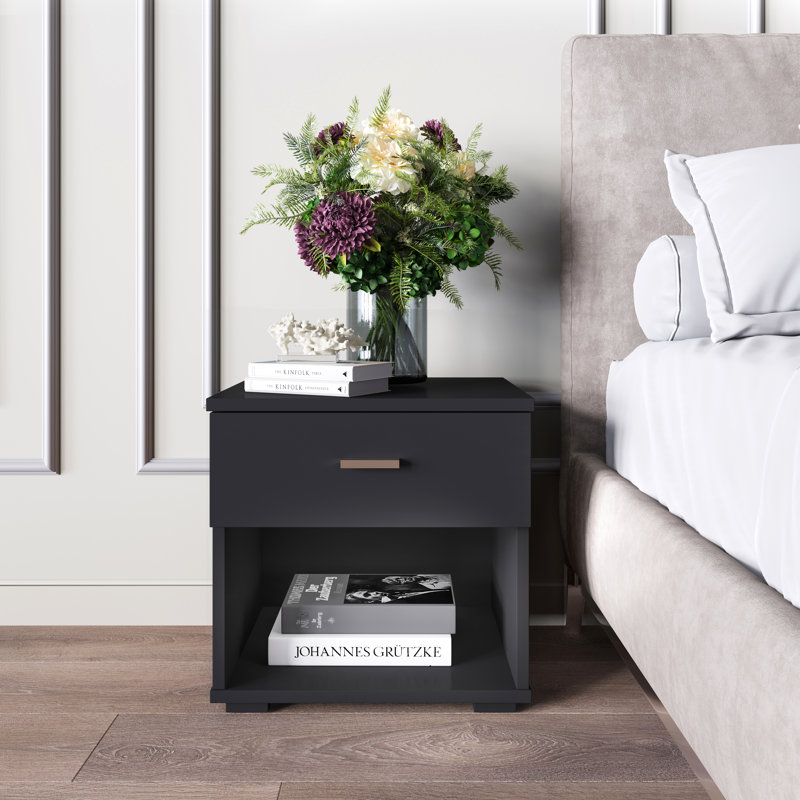 Novara Single Drawer Low Profile Nightstand, Black