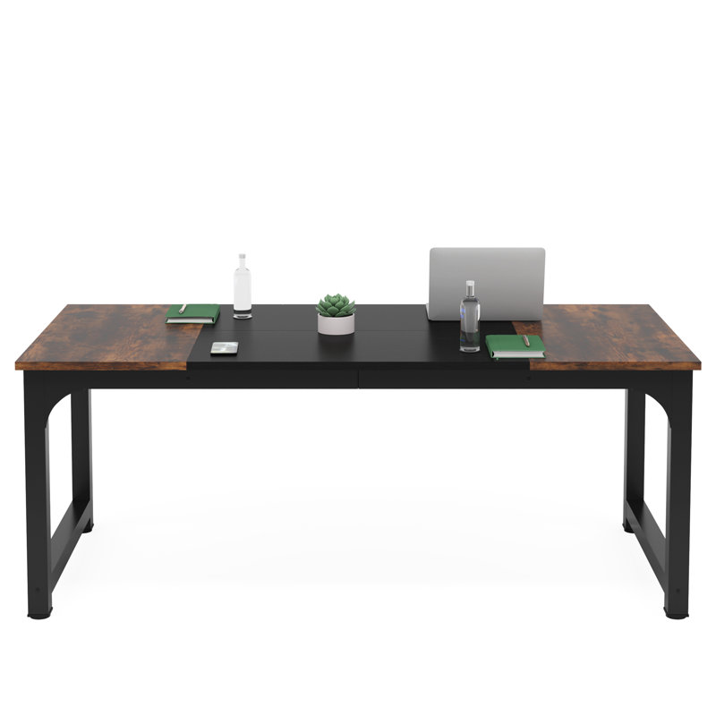 180cm Rectangle Conference Table, Rustic Brown/Black, Black