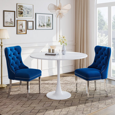 Round Dining Table Set, 31.5" Modern Tulip Base, All-Metal Dining Table With Velvet Tufted Upholstered Dining Chairs