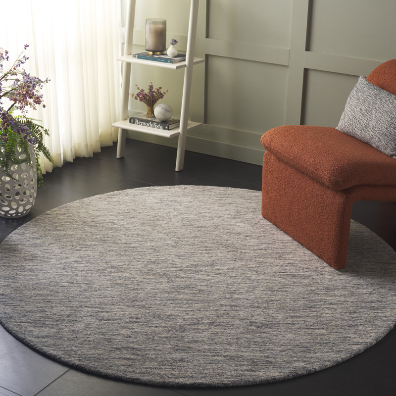 Froelich Handloomed Wool Cotton Rug in Gray, Round 6'