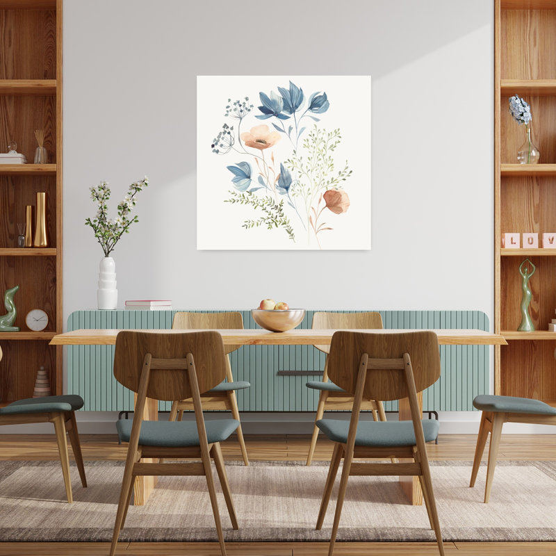 «Delicate Blooms In Soft Hues I», art mural contemporain abstrait, H 36 po x l 36 po