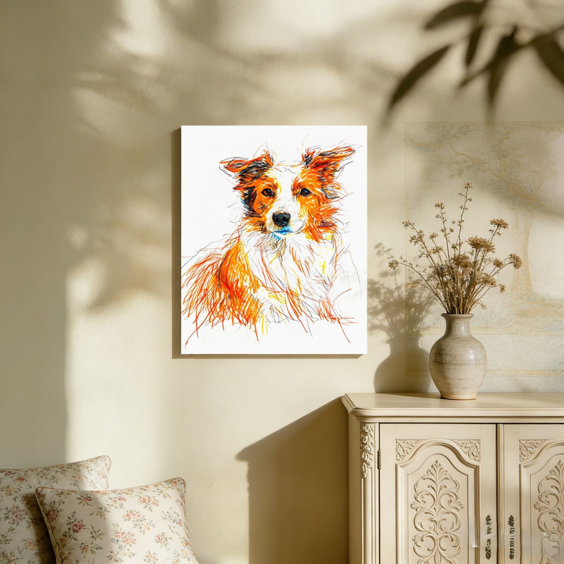 Collie, style croquis, art mural, L 36 po x l 24 po