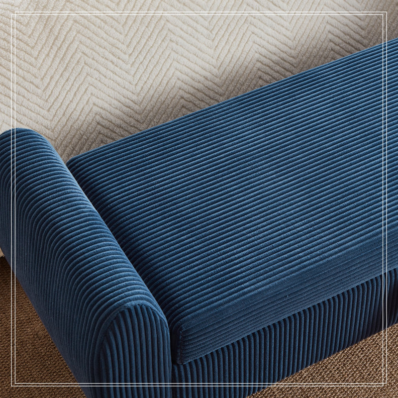 Banc rembourré en velours côtelé avec rangement rabattable, Bleu