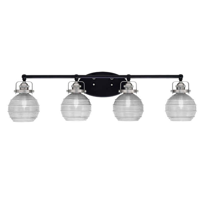 Barre d'éclairage de salle de bain 4 lumières Easton, Noir mat/nickel brossé, Blanc