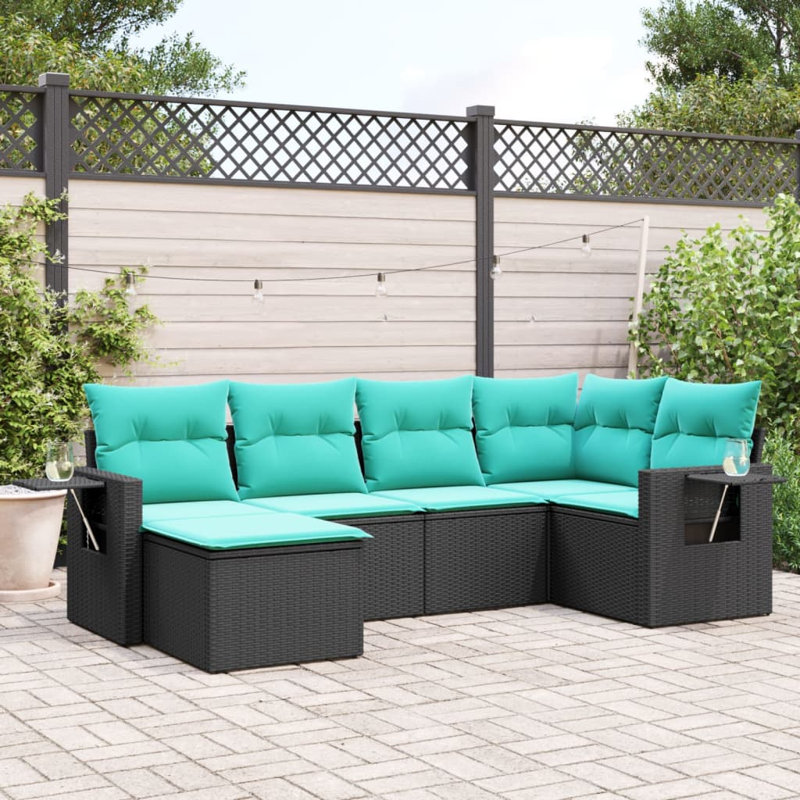  6 Piece Patio Sofa Set With Cushions Black Poly Rattan