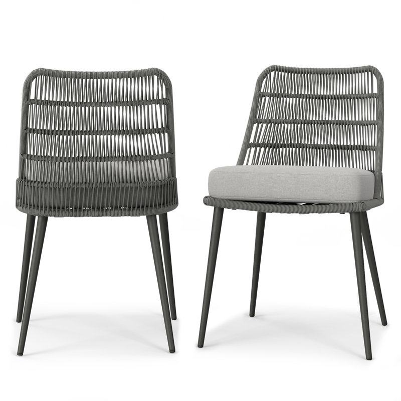 Gray Woven Rope Outdoor Dining Chairs with Cushions
