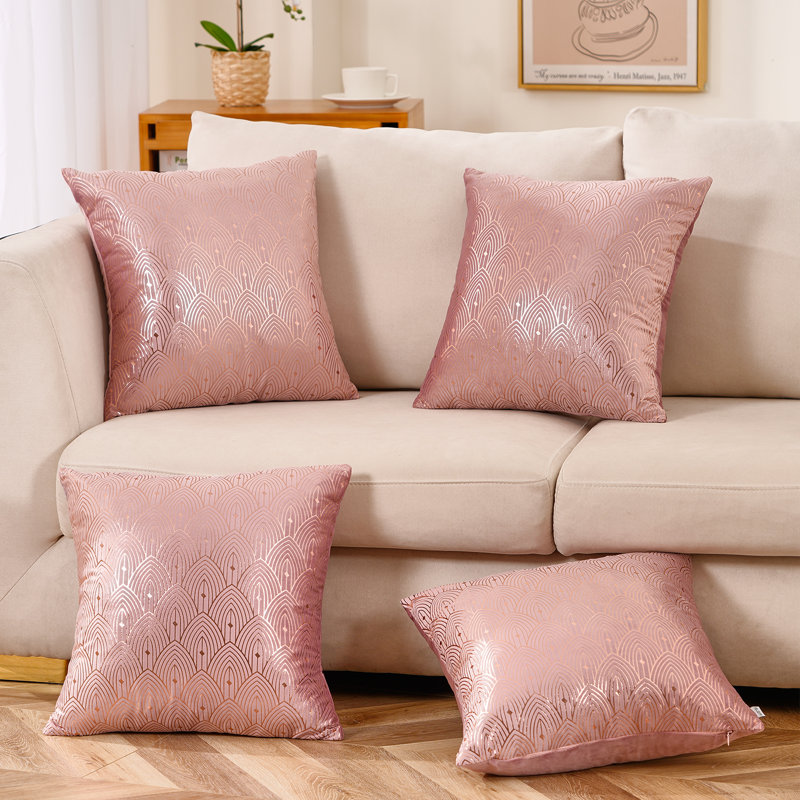 Geometric Velvet Reversible Throw Pillow, Pink, Polyester/Polyfill, 18" x 18"