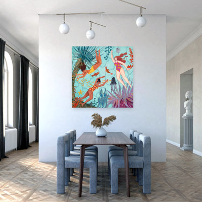 Swimming In The Ocean Jellyfish Starfish Fish Ocean Seascape Wall Art Print