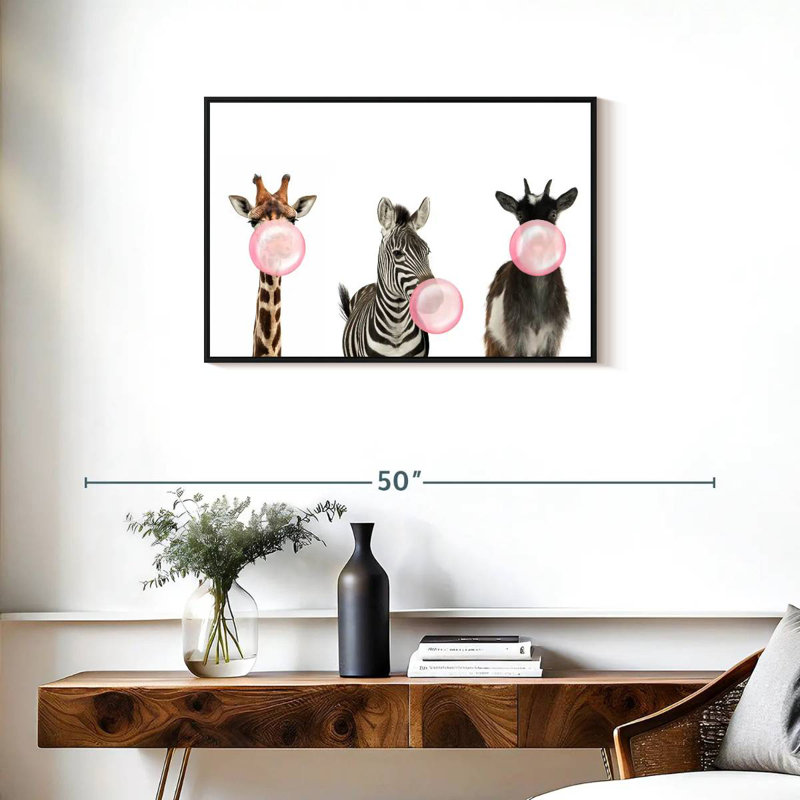Animaux de safari Bubble Gum, Cadre flottant noir, 31 po x 21 po