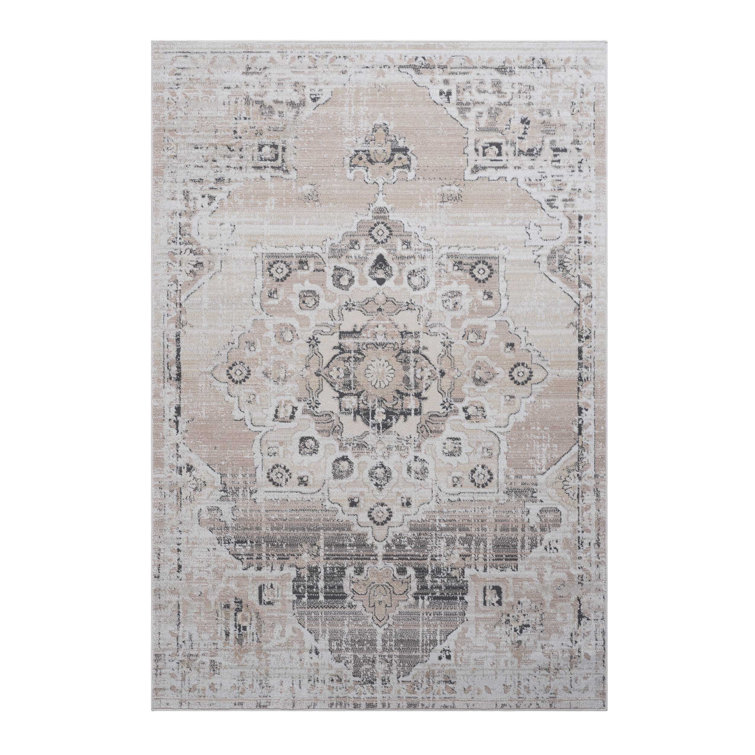 Naar Payas Area Rugs, Cream/Beige/Medallion Accent Power Loom Machine -Crafted Rug