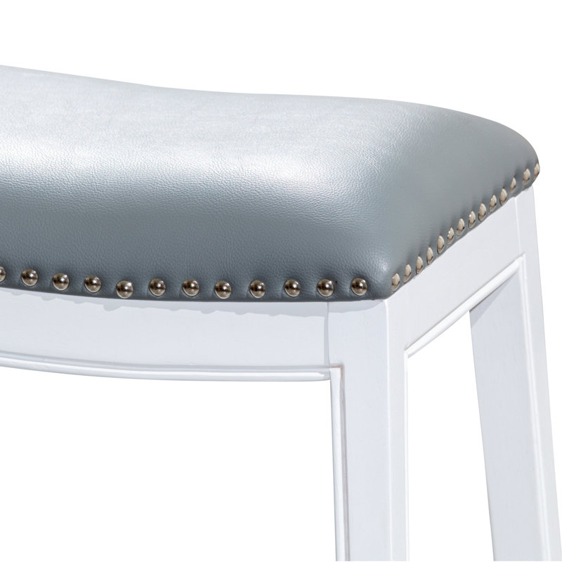 Tabouret de bar blanc de 30 po avec siège en cuir noir, conception confortable, bois franc massif pour la cuisine ou le tabouret, et cuir, pour une durabilité accrue