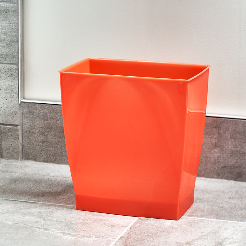 iDesign Mono BPA-Free Plastic Rectangular Waste Basket - 11.25" x 7.5" x 12", Tango Orange, Tango