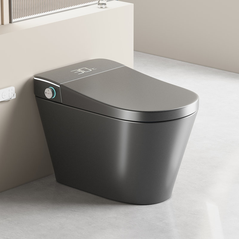 Smart Toilet Bidet Combo, Auto Open/Close Lid, Tankless 1.28 GPF Auto Flush, Heated Seat, Warm Wash & Dry, Intelligent Soft- Close, LED display, Grey