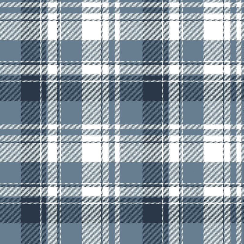 Blooming Garden Collection Tartan Plaid Wallpaper Roll, Blue