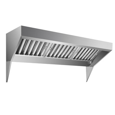 4FT Commercial Exhaust Hood, 201 Stainless Steel Vent with 2 Detachable U-Shaped Oil Filters & Exhaust Pipe