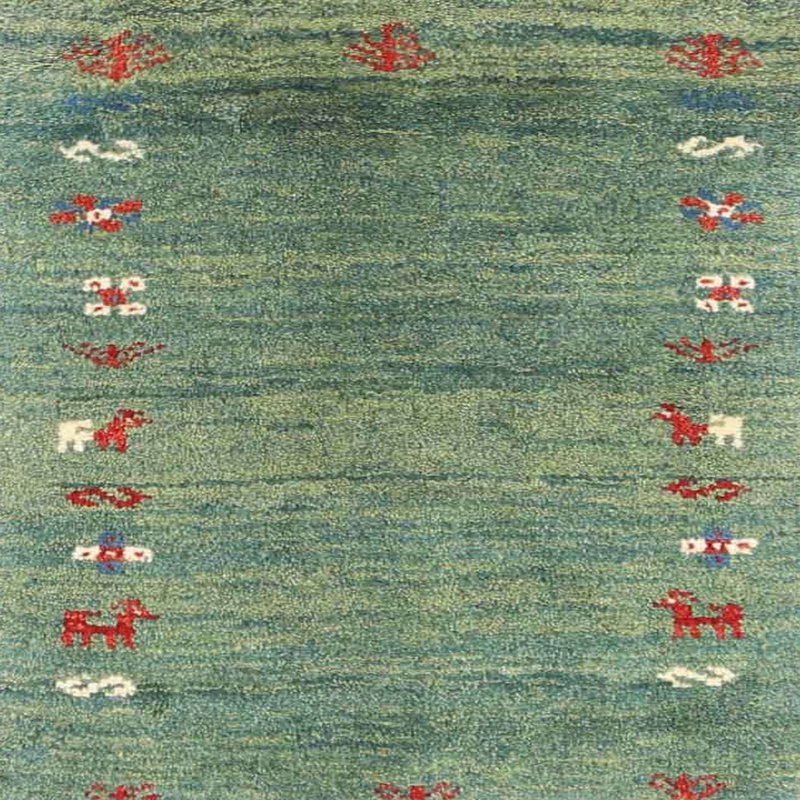 Tapis contemporain vert / rouge, Carré 3 pi