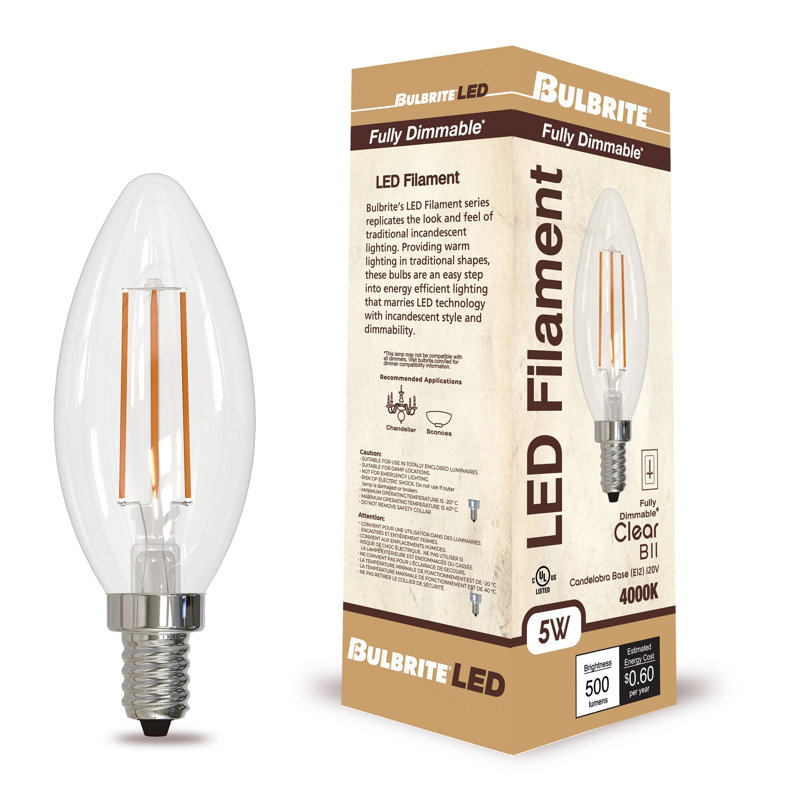 Paquet de 4 ampoules à DEL à intensité variable de 5 watts avec culot candélabre (E12) à DEL