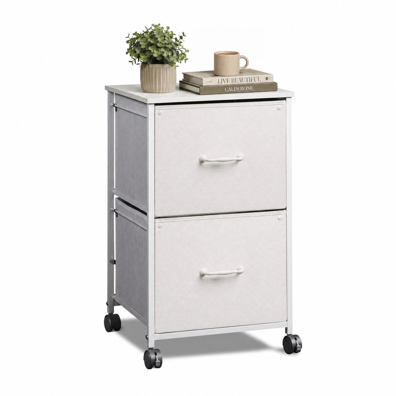 Kahira 2 Drawer Mobile File Cabinet, Wood Top Home Office Filing Cabinets, Printer Cabinet Fits Letter Files, White