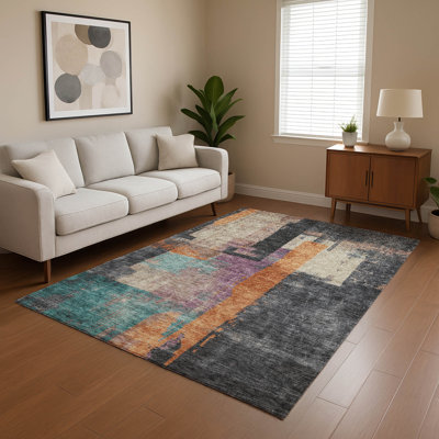 Premium Machine Washable Otte AMF1779 Blocks Rug