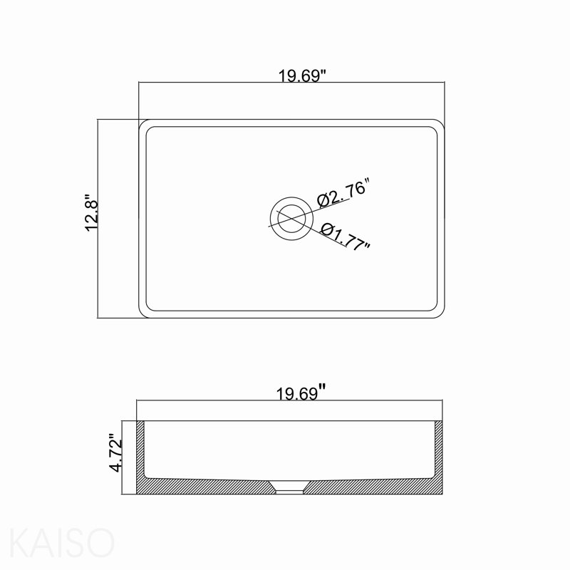 19.68'' Concrete Rectangular Modern Dark Gray With Patterns Bathroom Sink