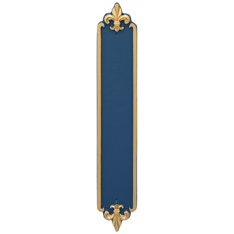 Fleur de Lis 4-Line Wall Address Plaque, Sea Blue / Gold