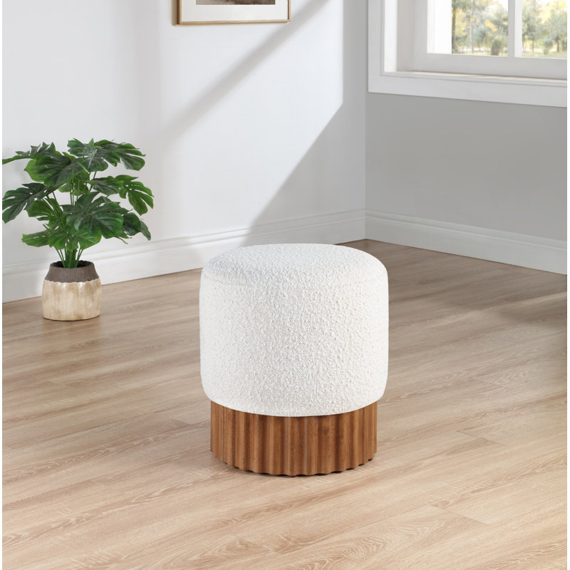 Veranda Upholstered Ottoman, Cream Boucle Fabric, Walnut