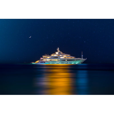 Illuminated White Boat - Wrapped Canvas Print